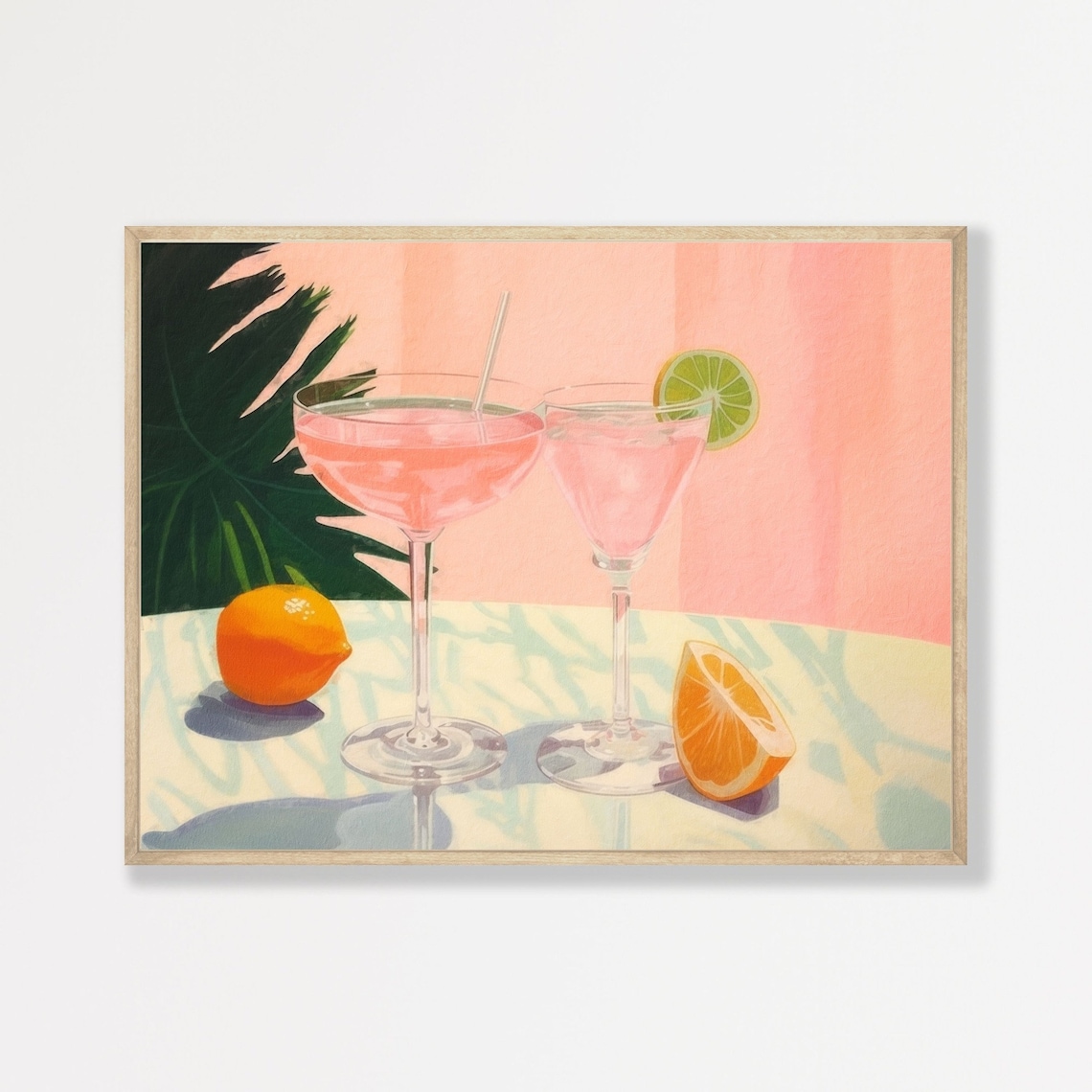 Retro Pink Cocktails Art Print, Preppy Home Decor