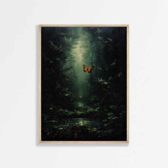 Dark Forest Moth Painting Vintage Moody Wall Art Print Cottagecore Nature Dark Academia Decor P 952