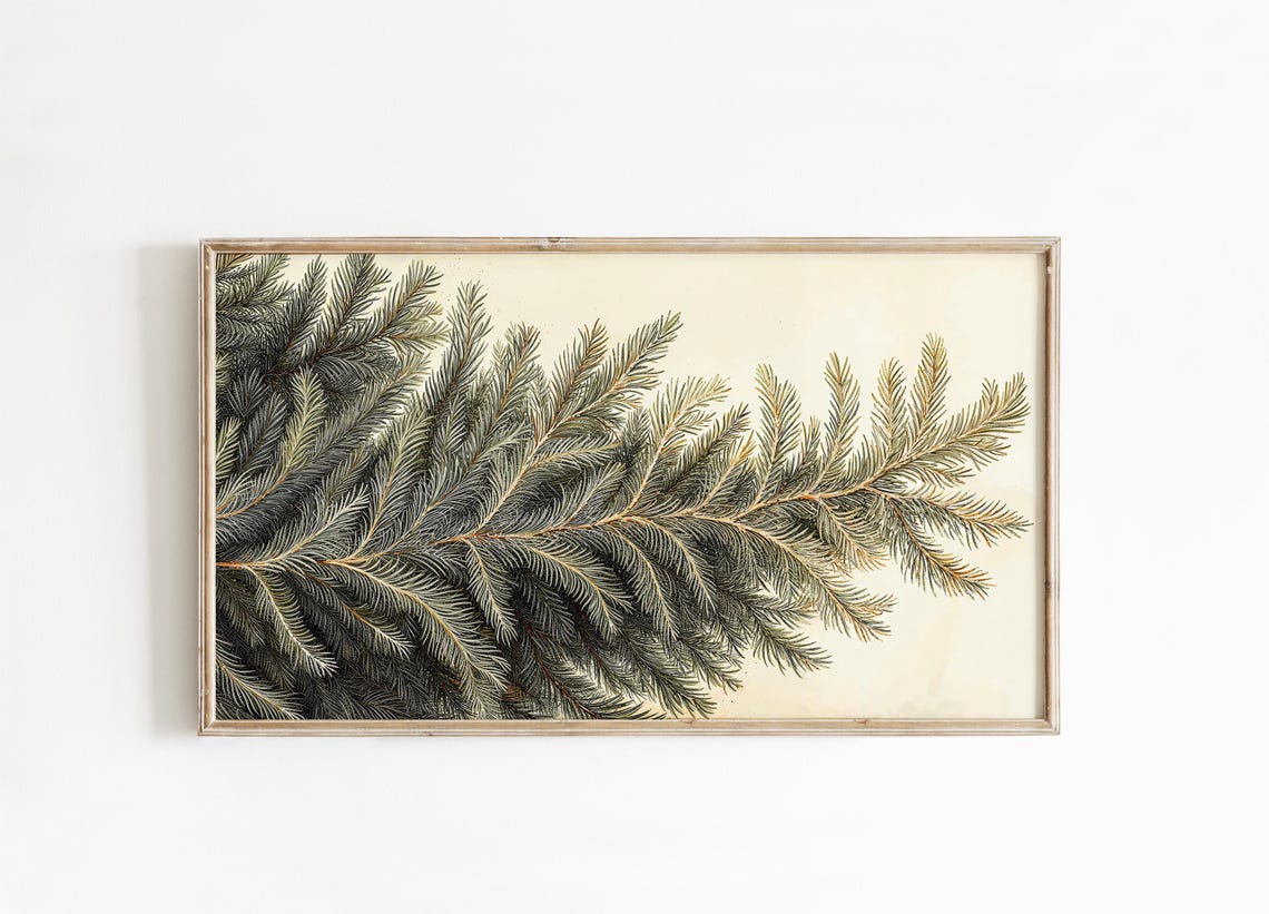 Frame TV Art Winter Evergreen Branches Vintage Botanical Gold Poster - Image 2