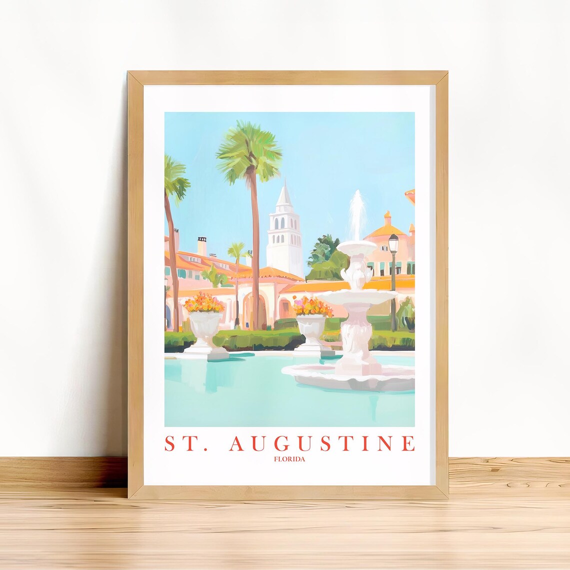 St Augustine Florida Travel Poster, Retro Landscape Decor