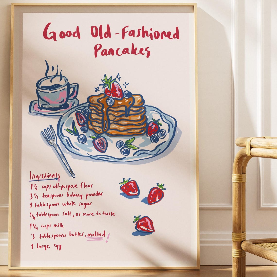 Good Old Fashioned Pancakes Illustrated Breakfast Recipe Poster