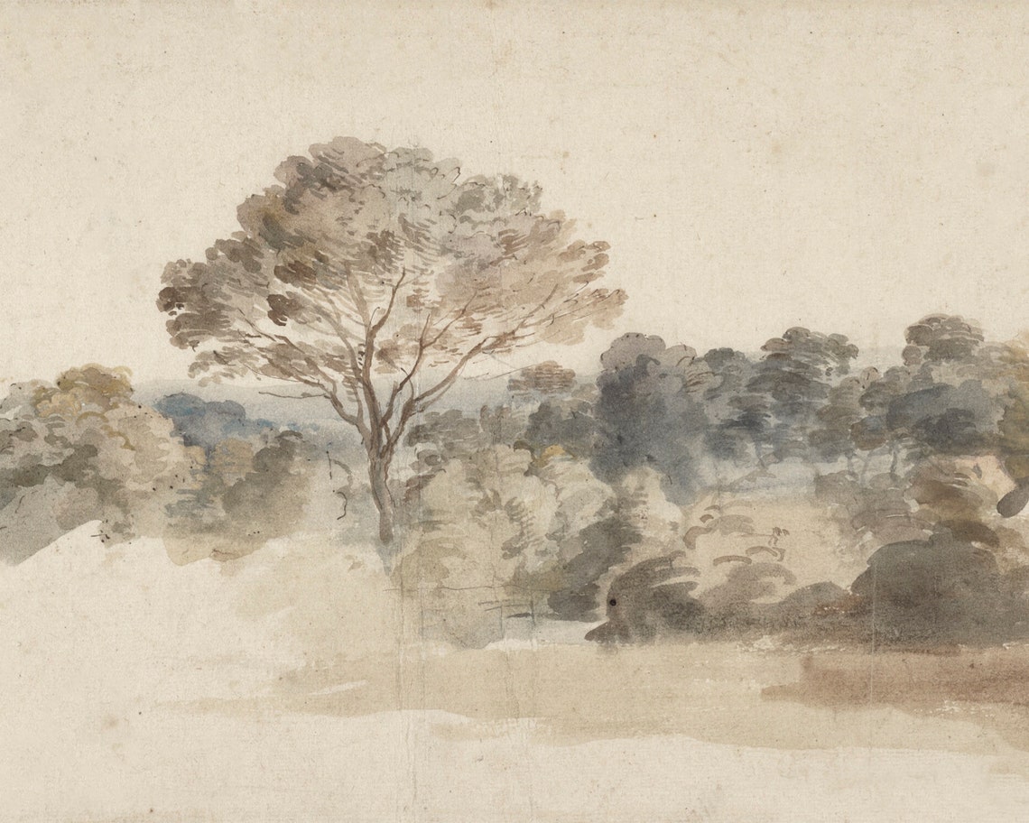 Vintage Tonal Landscape, Farmhouse Forest Art Print - Image 3