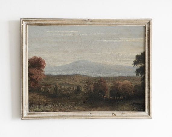 Panoramic Landscape Painting Moody Vintage Oil Painting Autumn Wall Art Cozy Fall Wall Art Autumn Landscape Painting