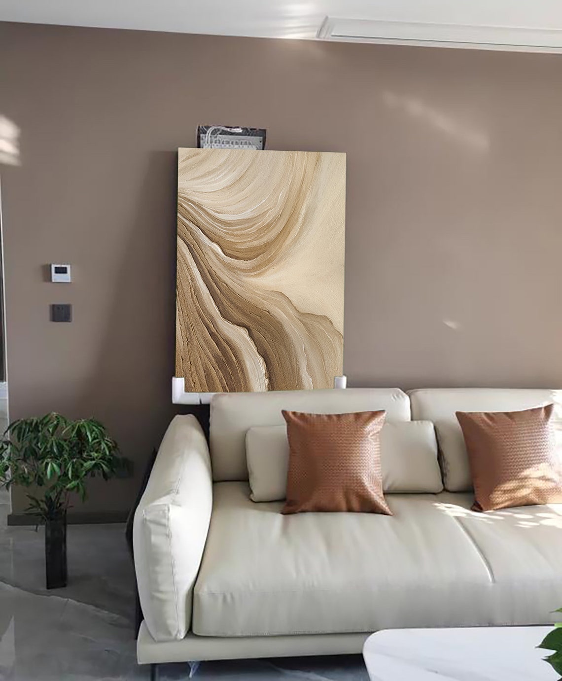 Time River Brown Beige Wavy Abstract Textured Canvas Wall Art - Image 3