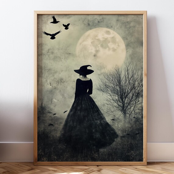 Vintage Halloween Witch Poster, Dark Academia