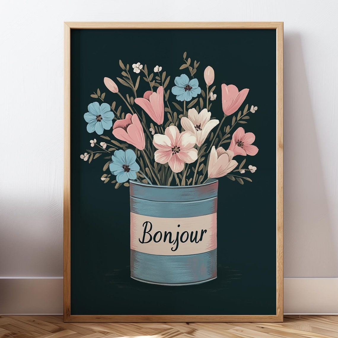 Bonjour Botanical Print, Retro French Flowers