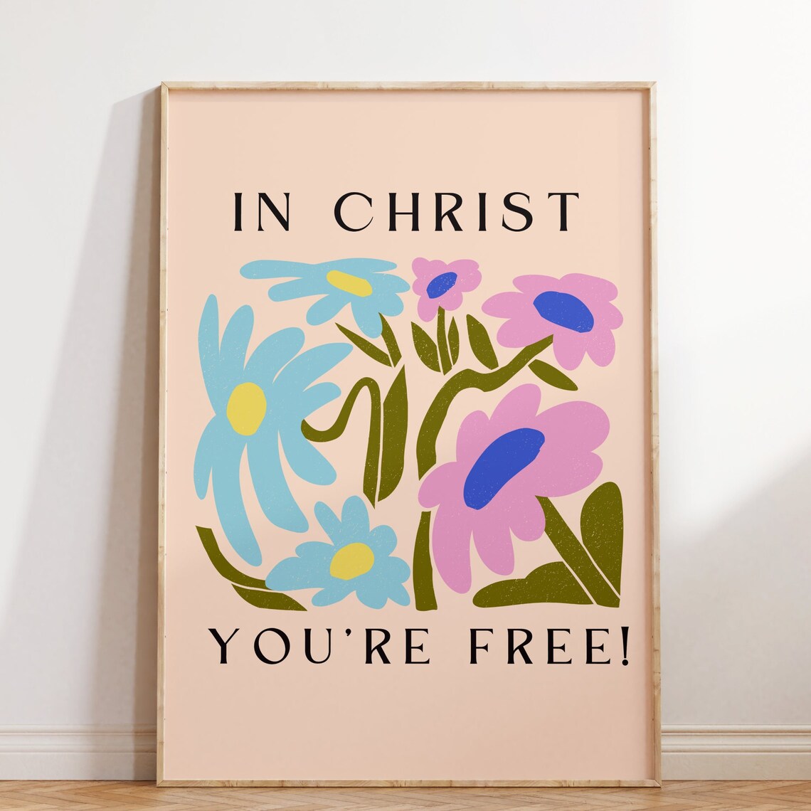 In Christ You're Free Floral Christian Pastel Quote Wall Poster
