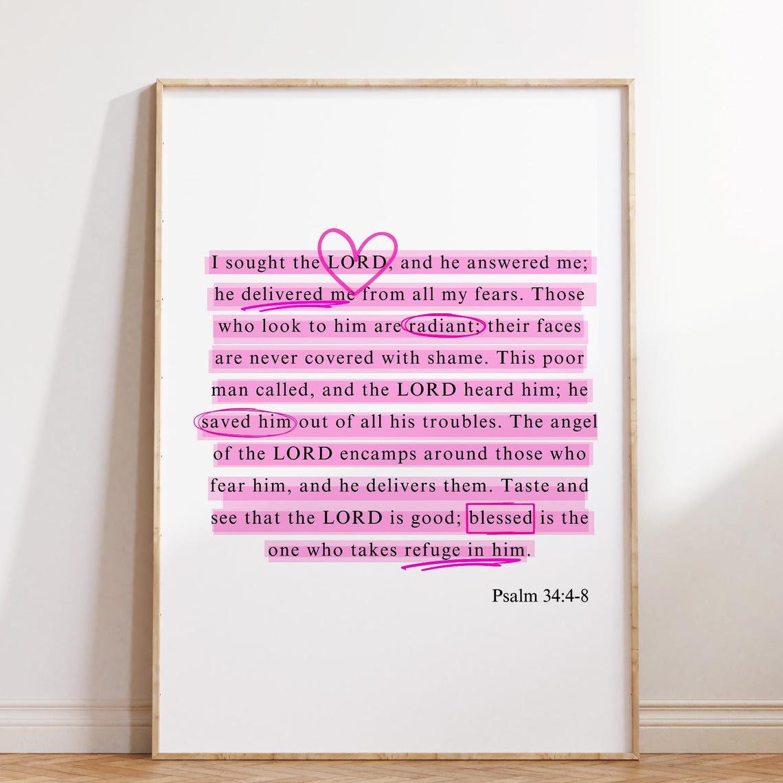 Psalm 344 8 Print Trendy Christian Wall Art Modern Scripture Wall Art Pink Poster Bible Verse Christian Poster