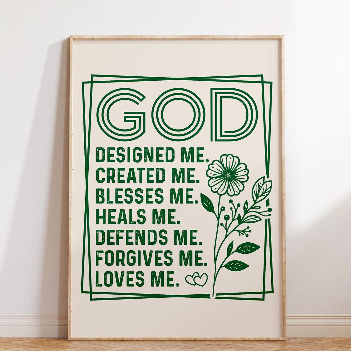 God Designed Me Created Me Green Botanical Affirmation Poster