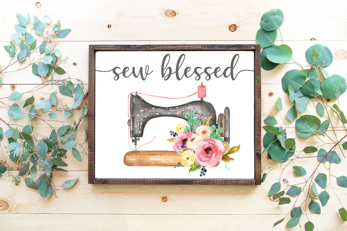 Sew Blessed Vintage Sewing Machine Floral Script Craft Wall Poster - Image 2