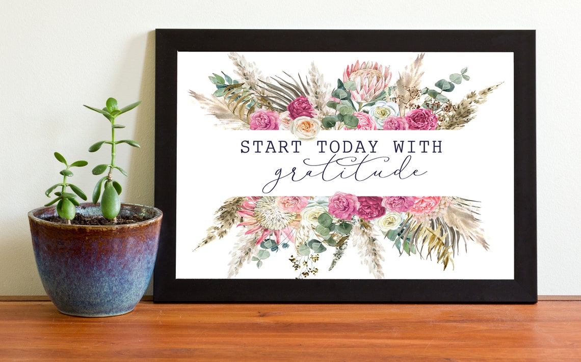 Start Today With Gratitude Watercolor Floral Border Inspiration Poster - Image 2