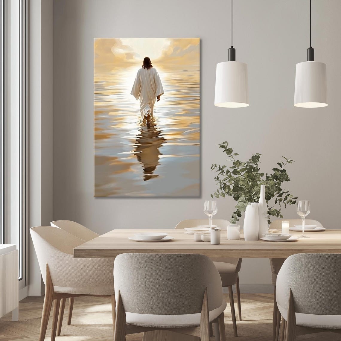 Jesus Walking On Water Golden Sunset Glow Reflection Poster Art - Image 3