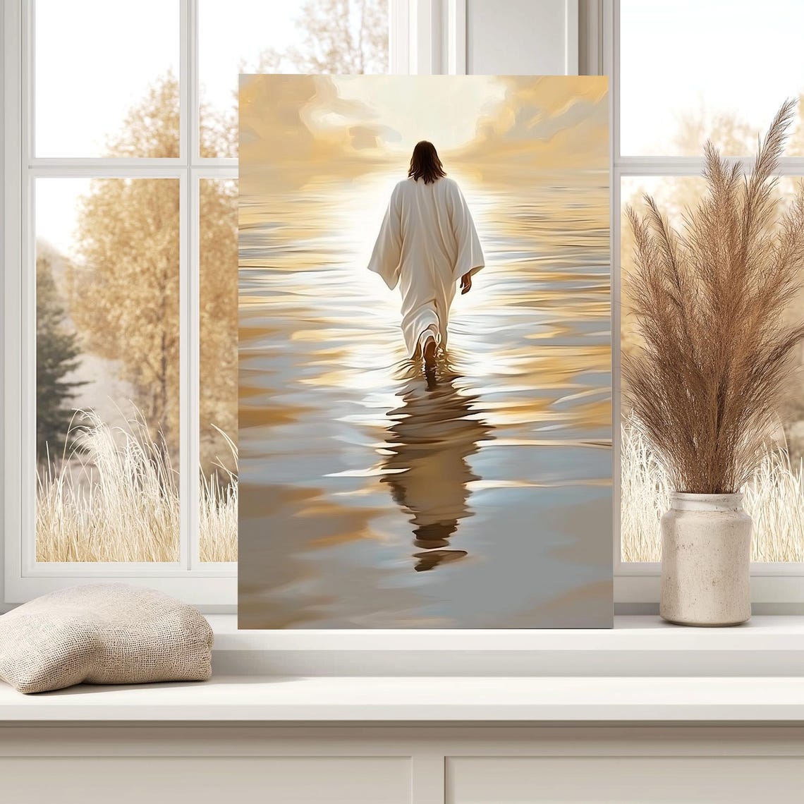 Jesus Walking On Water Golden Sunset Glow Reflection Poster Art - Image 4
