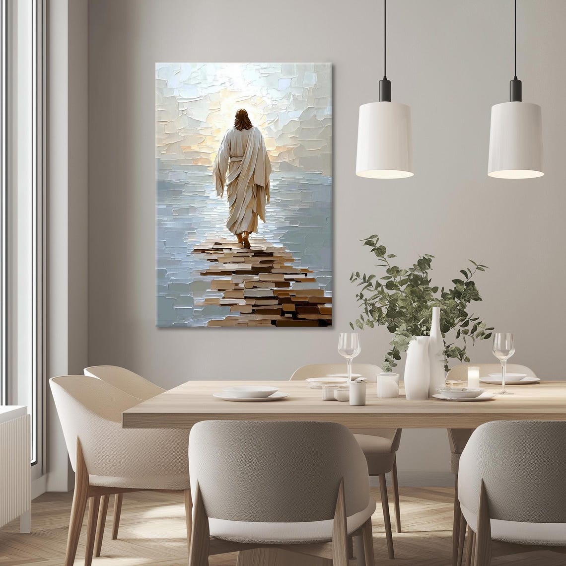 Jesus Walking On Water Into Light Painterly Stone Trail Poster - Image 3