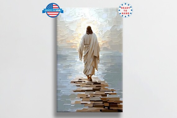 Jesus Walking On Water Into Light Painterly Stone Trail Poster