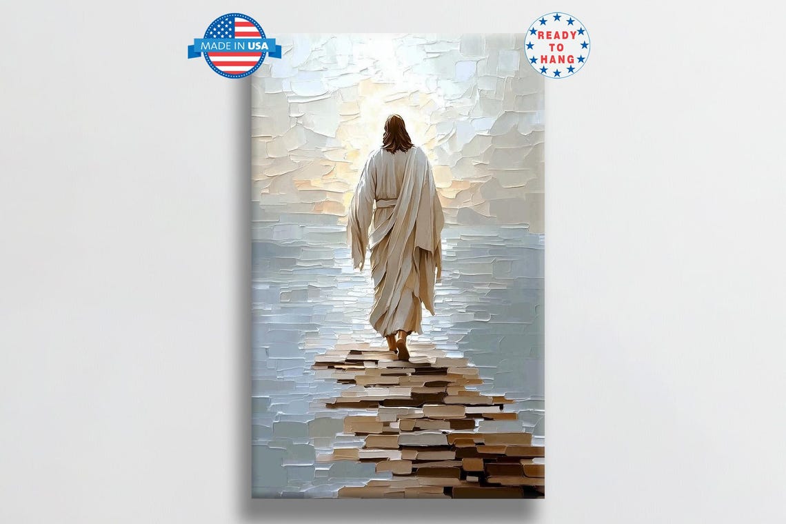 Jesus Walking On Water Into Light Painterly Stone Trail Poster