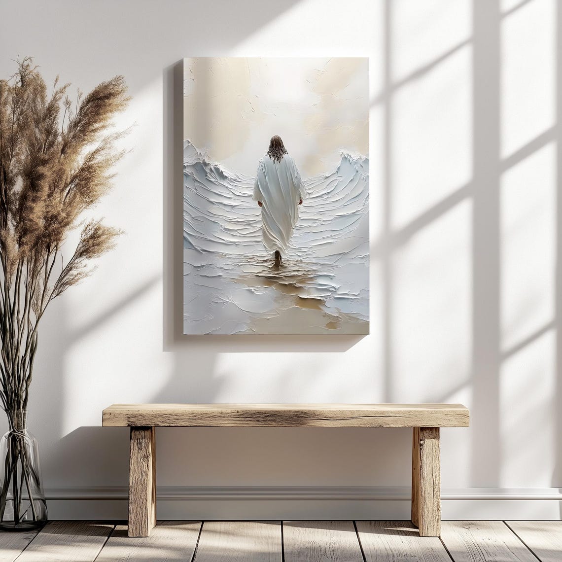 Jesus Walking Away On Water White Impasto Texture Painting Poster - Image 2