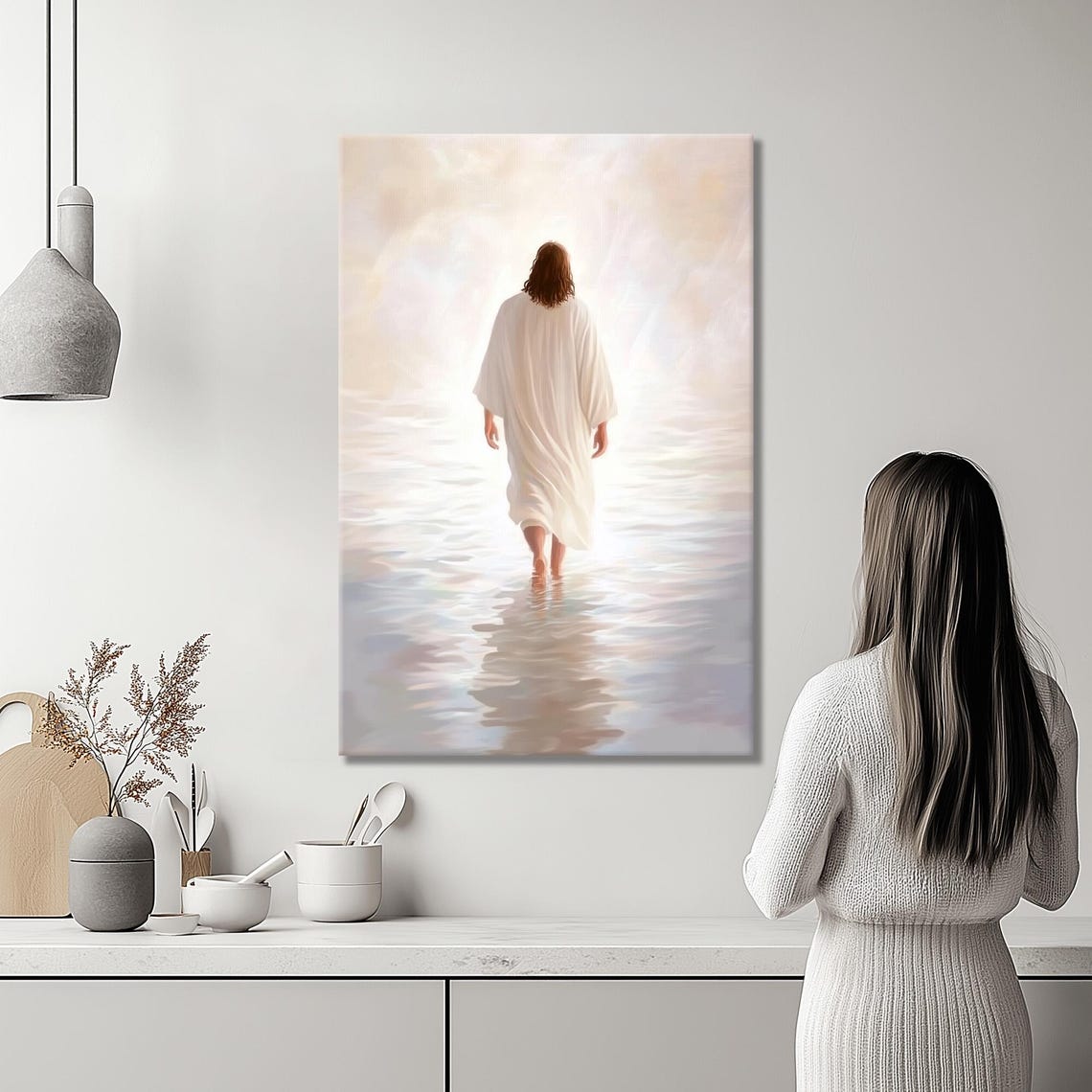 Jesus Walking On Glassy Water Into Pure White Heavenly Glow Poster - Image 2