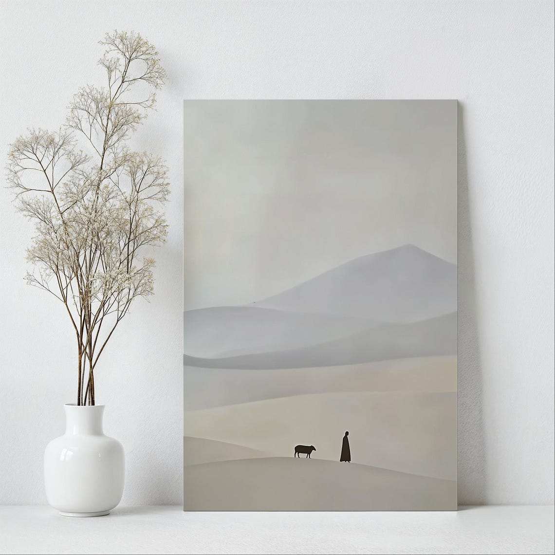 Vertical Shepherd Silhouette With Sheep On Rolling Hill Poster - Image 7