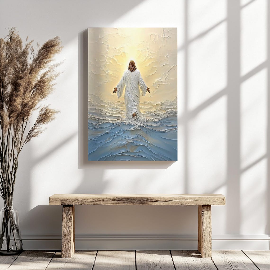 Jesus Christ Walking On Water At Sunrise Reflection Painting Poster - Image 6