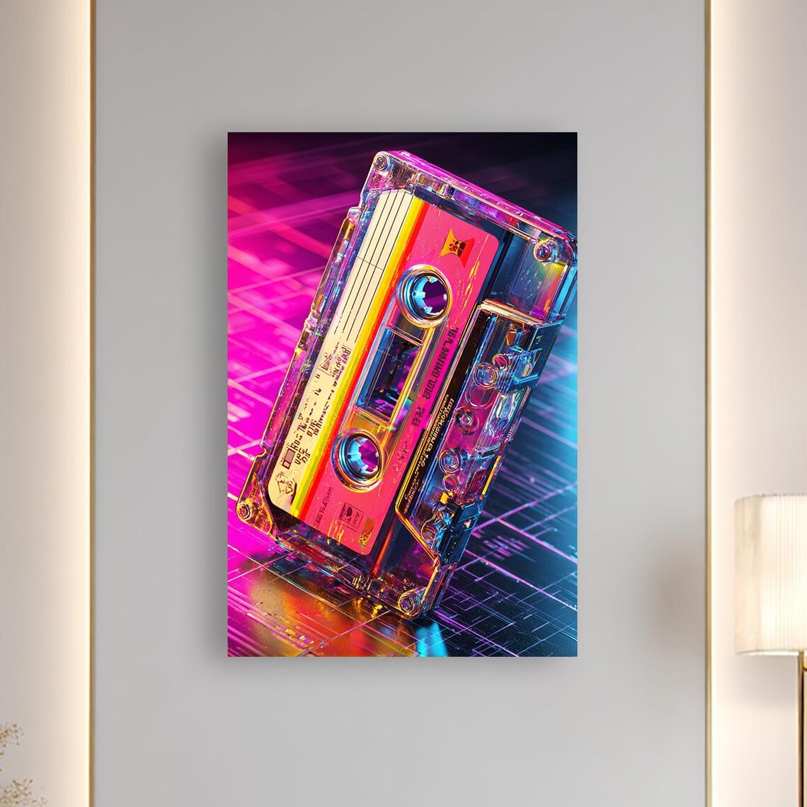 Neon 80s Cassette Tape Retro Music Poster
