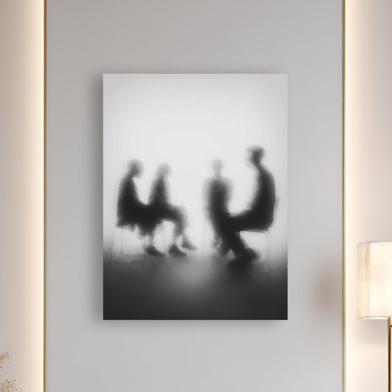Ethereal Shadows Minimalist Black White Canvas Wall Art Abstract People Silhouette Decor