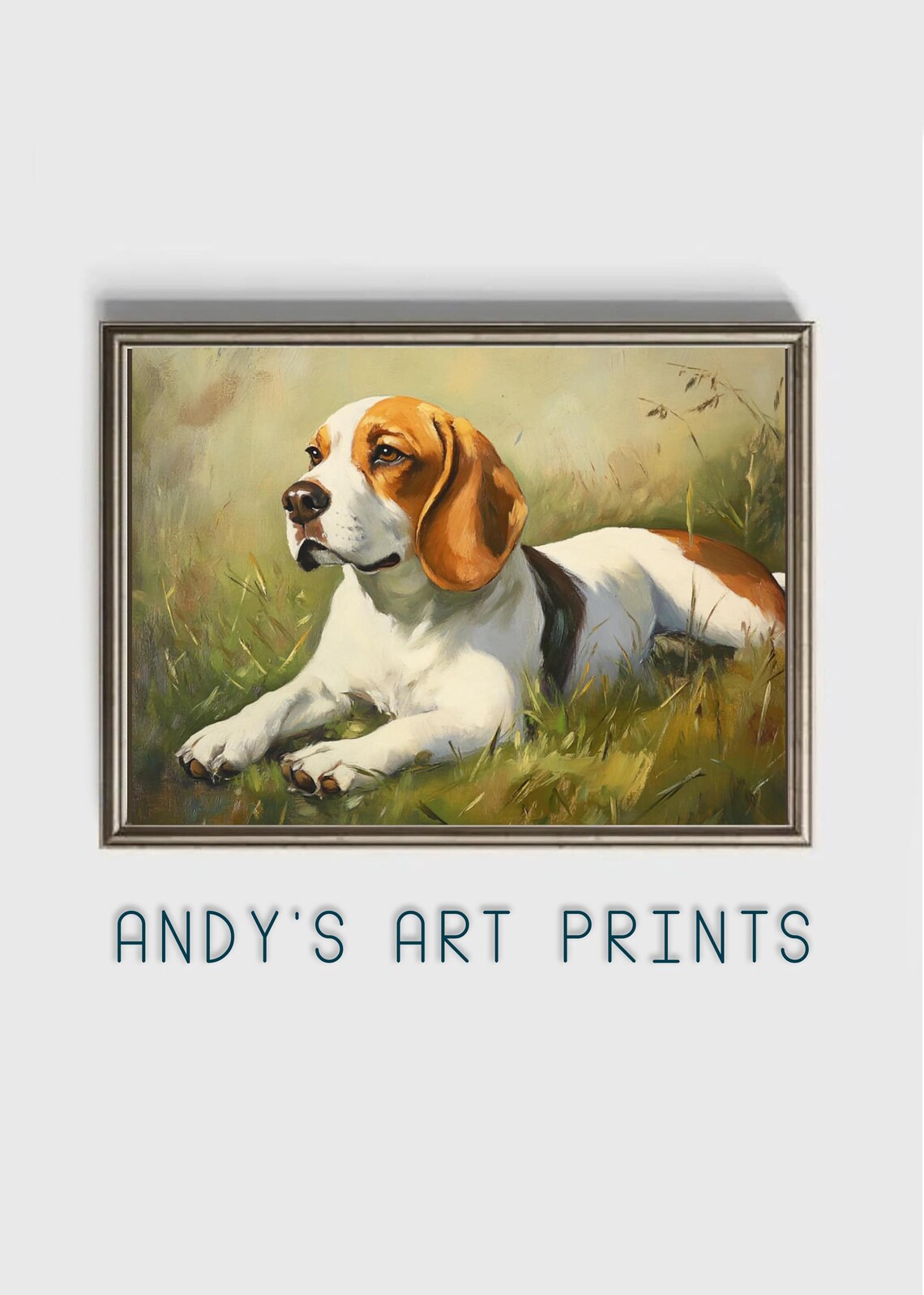 Beagle Lying In Green Grass Countryside Oil Painting Dog Poster - Image 3