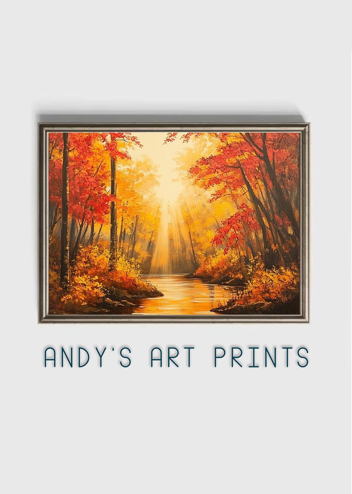 Autumn River Flowing Through a Sunlit Forest Fall Scenery Poster - Image 2