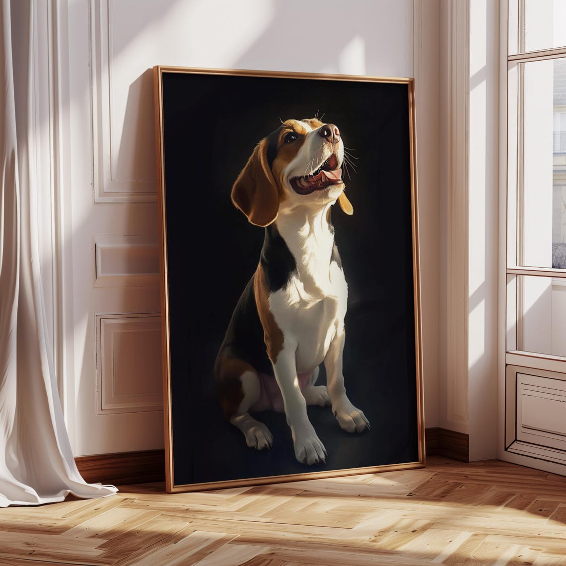 Beagle Smiling On Black Background Studio Portrait Dog Poster