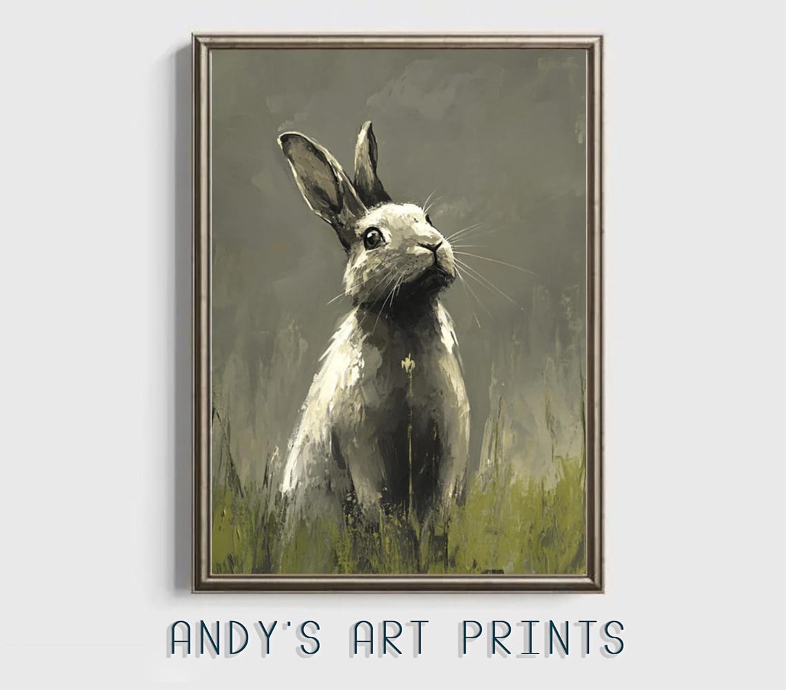 Gentle White Rabbit Standing Upright In Lush Green Meadow Poster - Image 3