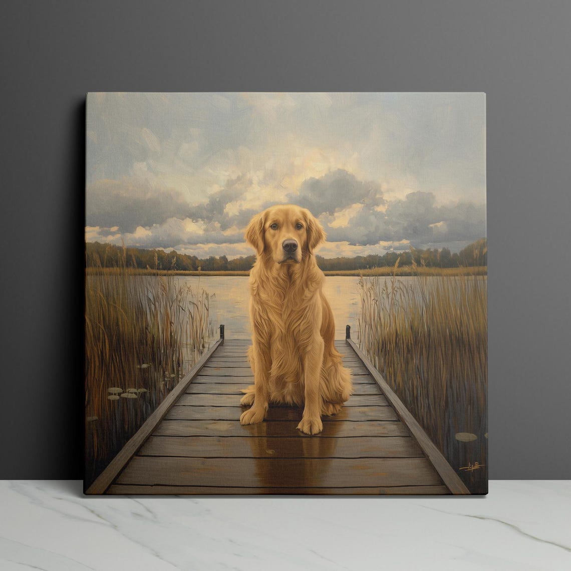 Golden Retriever Lake House Art Golden Retriever On The Dock Wall Decor Lake Cabin Dog Artwork Dog Nature Fishing Print - Image 3