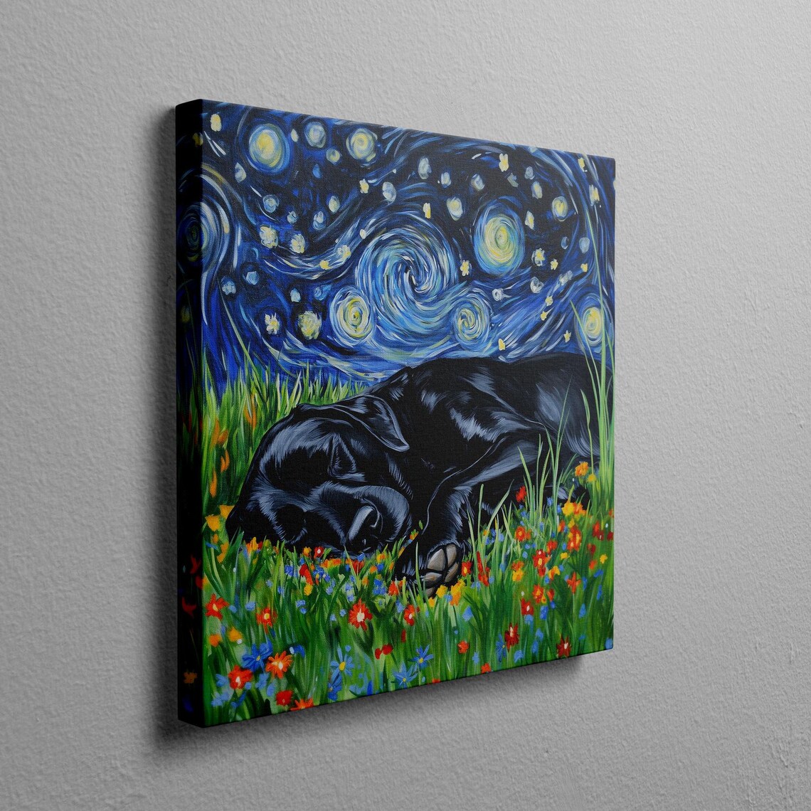 Black Lab Starry Night Dog Art Print, Whimsical - Image 2
