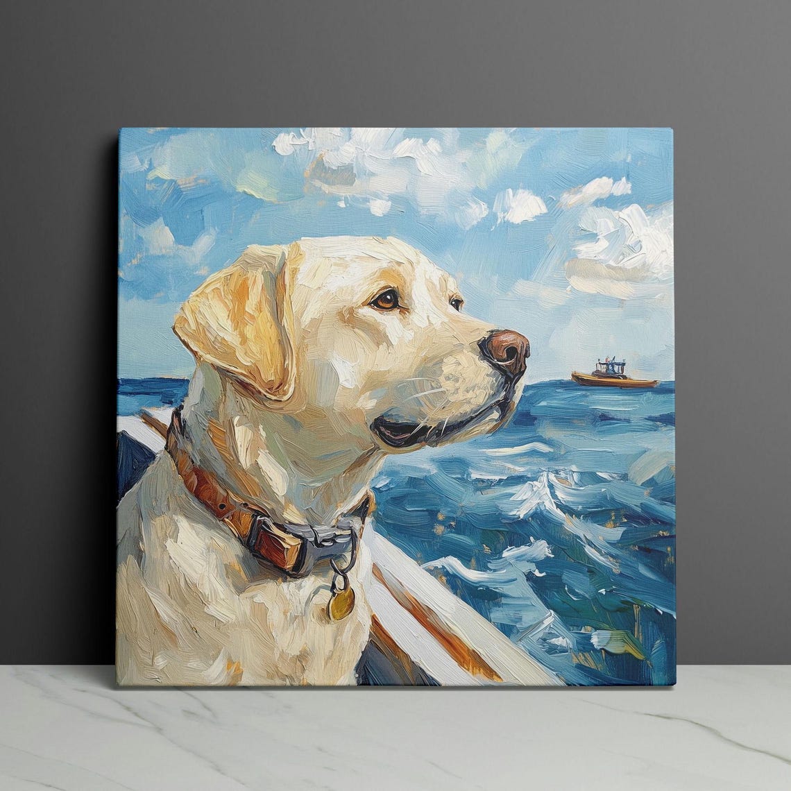 Yellow Labrador On A Boat Gazing Across The Ocean Waves Poster - Image 3