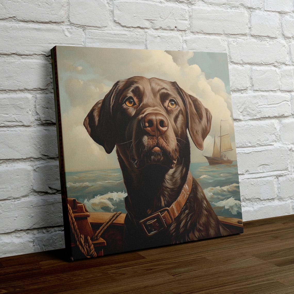 Chocolate Labrador Sailor On A Boat Deck With Tall Ship Poster - Image 4