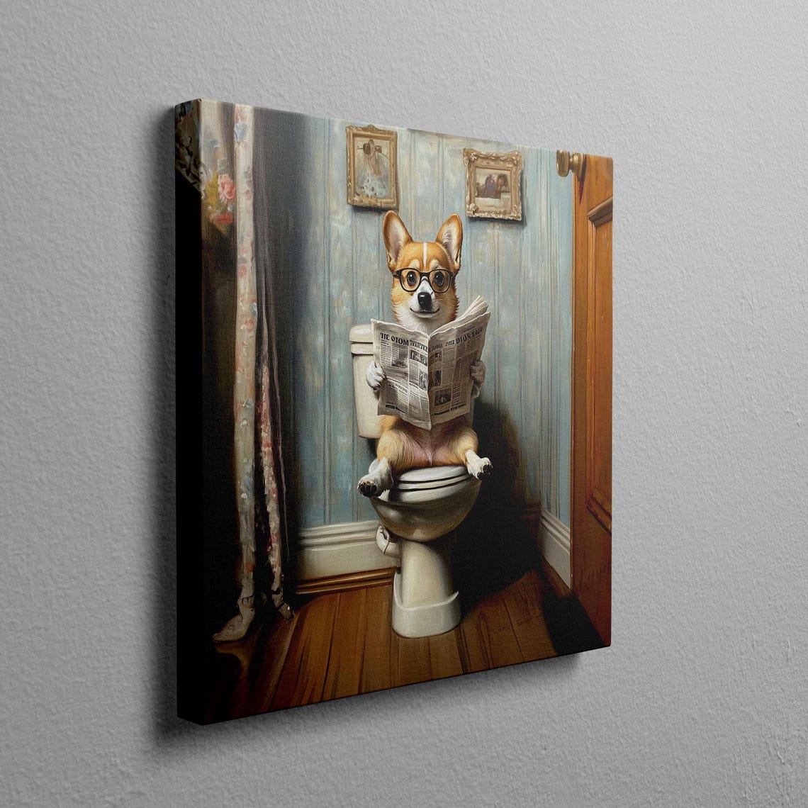 Corgi Wearing Glasses Reading Newspaper On The Toilet Funny Poster - Image 2