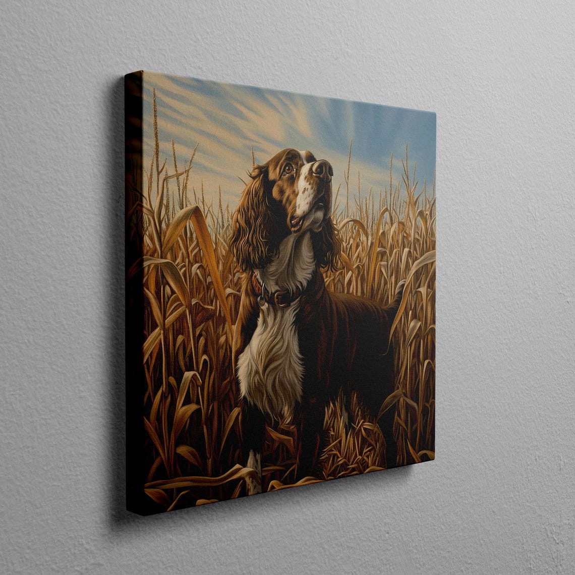 Springer Spaniel Standing Tall In A Golden Cornfield Oil Poster - Image 2