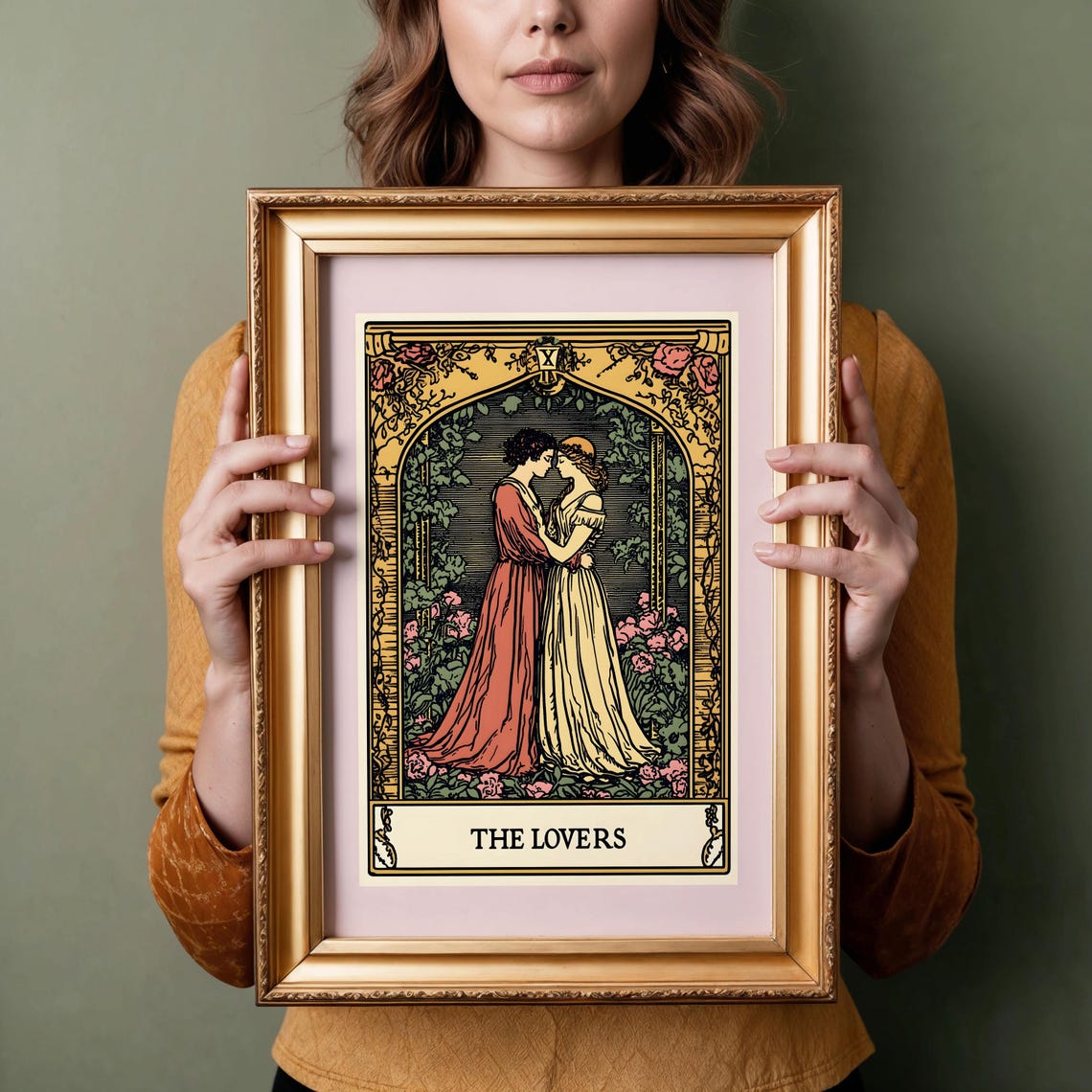 The Lovers Tarot Card Vintage Celestial Rose Garden Art Poster - Image 3
