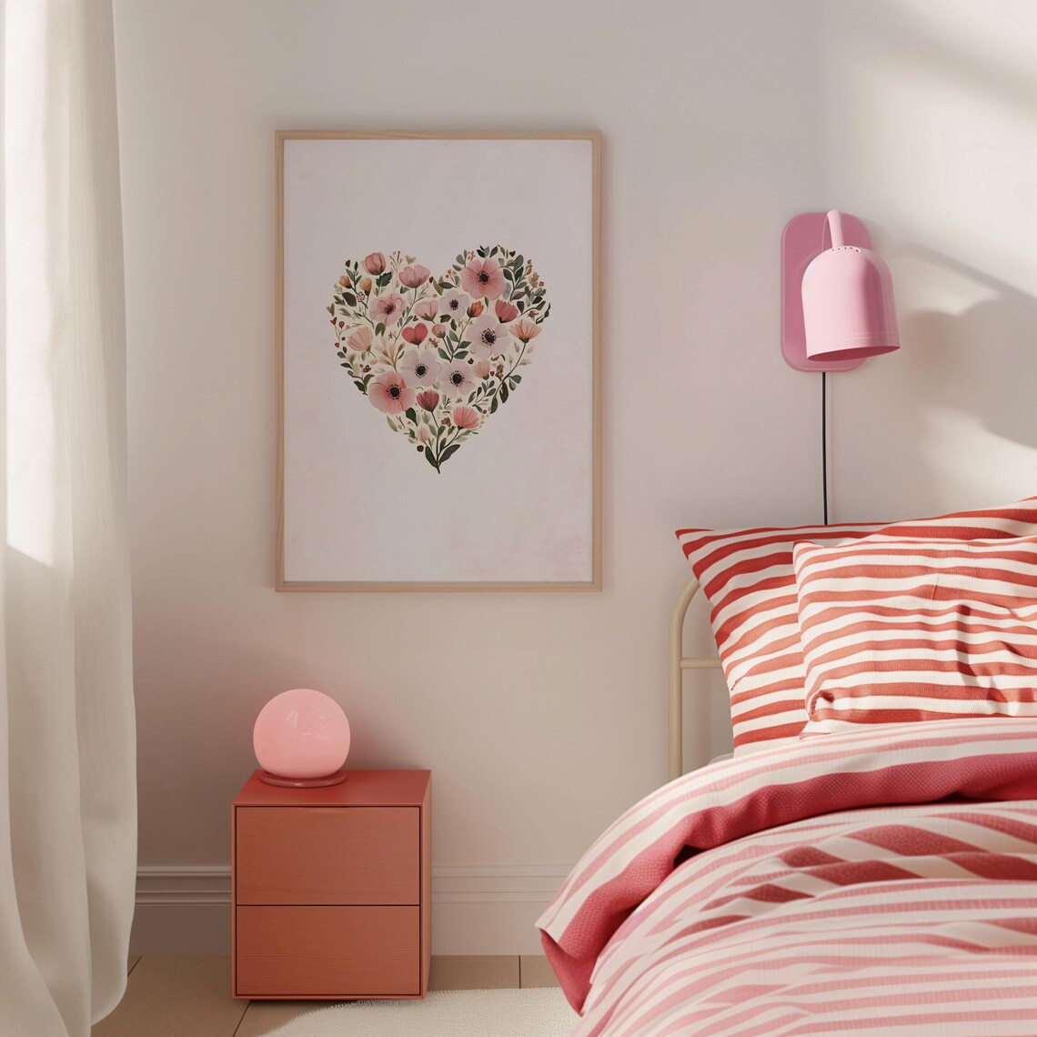 Floral Heart Pink Anemone Poppies Watercolor Valentine Art Poster - Image 4