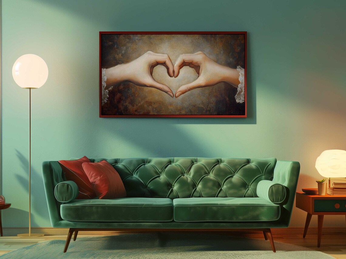 Two Hands Heart Gesture Vintage Oil Painting Love Symbol Poster - Image 4