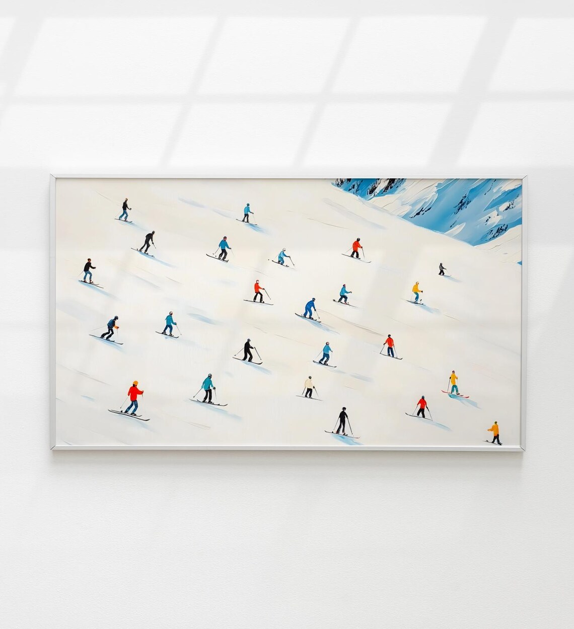 Minimalist Skiers White Slope Colorful Modern Winter Sports Art Poster