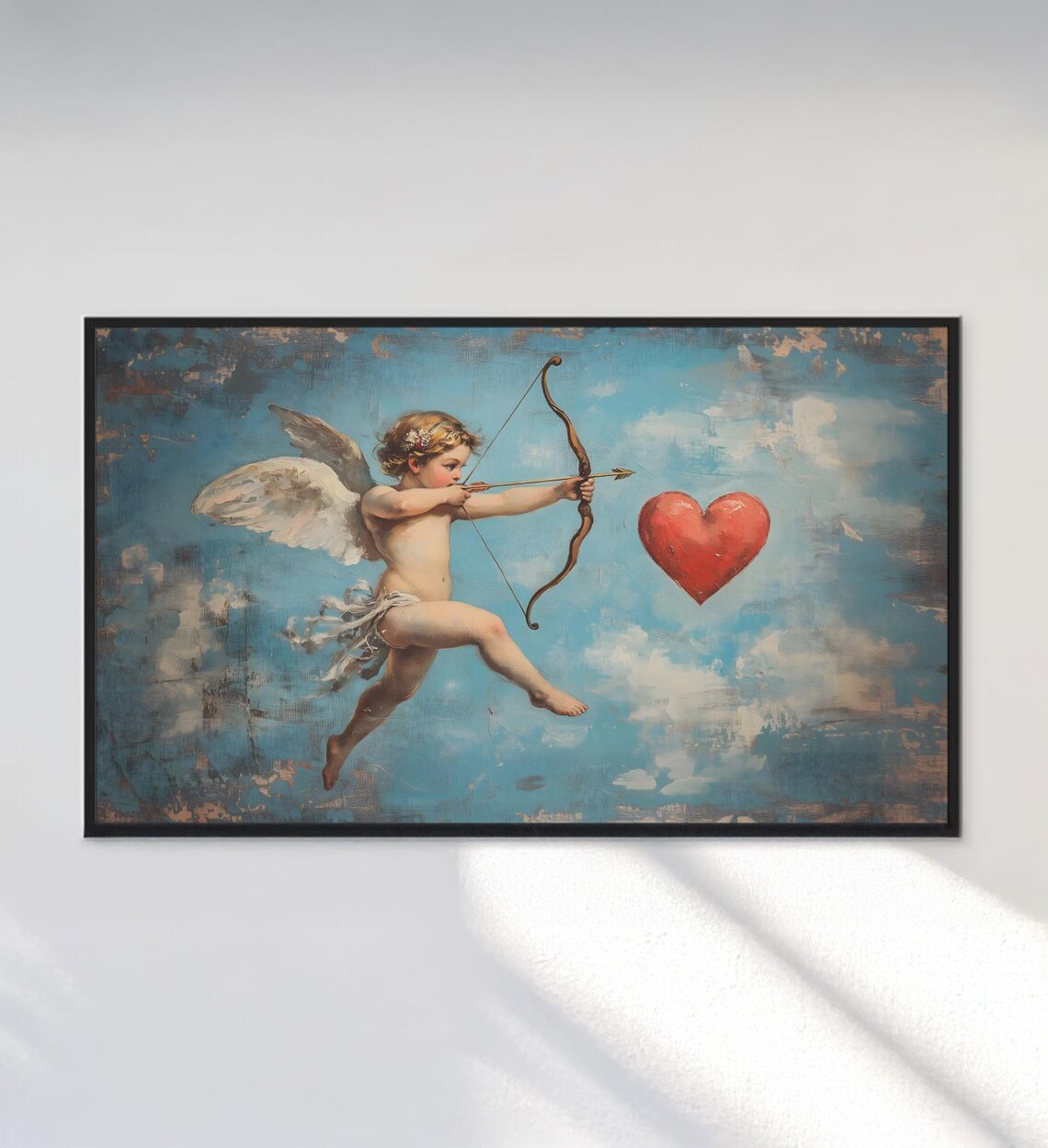 Vintage Cupid Aiming Bow Red Heart Valentine Love Painting Art Poster - Image 3