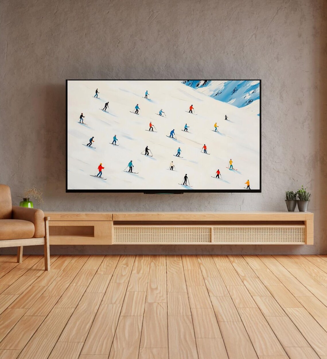 Minimalist Skiers White Slope Colorful Modern Winter Sports Art Poster - Image 4