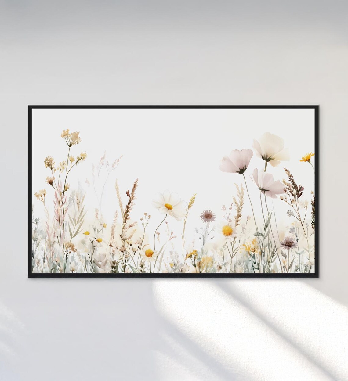 Airy Watercolor Wildflower Field White Minimal Botanical Art Poster - Image 3