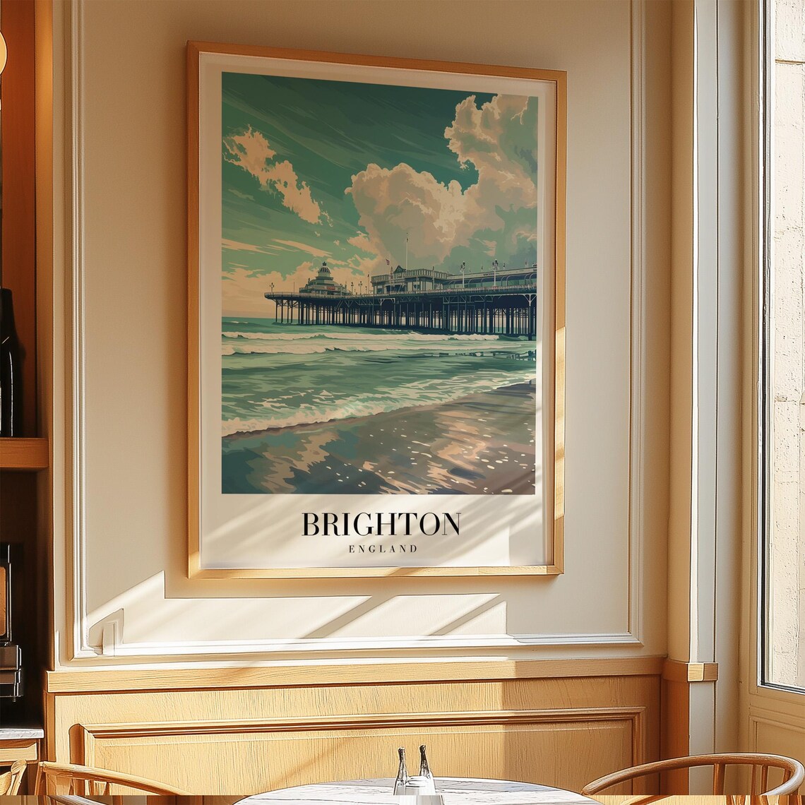 Brighton England Vintage Pier Seaside Retro Coastal Travel Poster