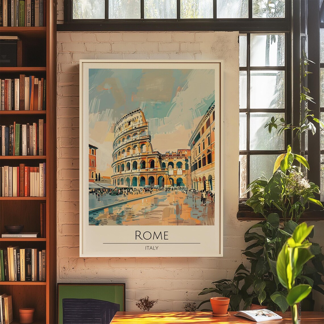 Rome Colosseum Watercolor Painting Style Italy City Travel Poster