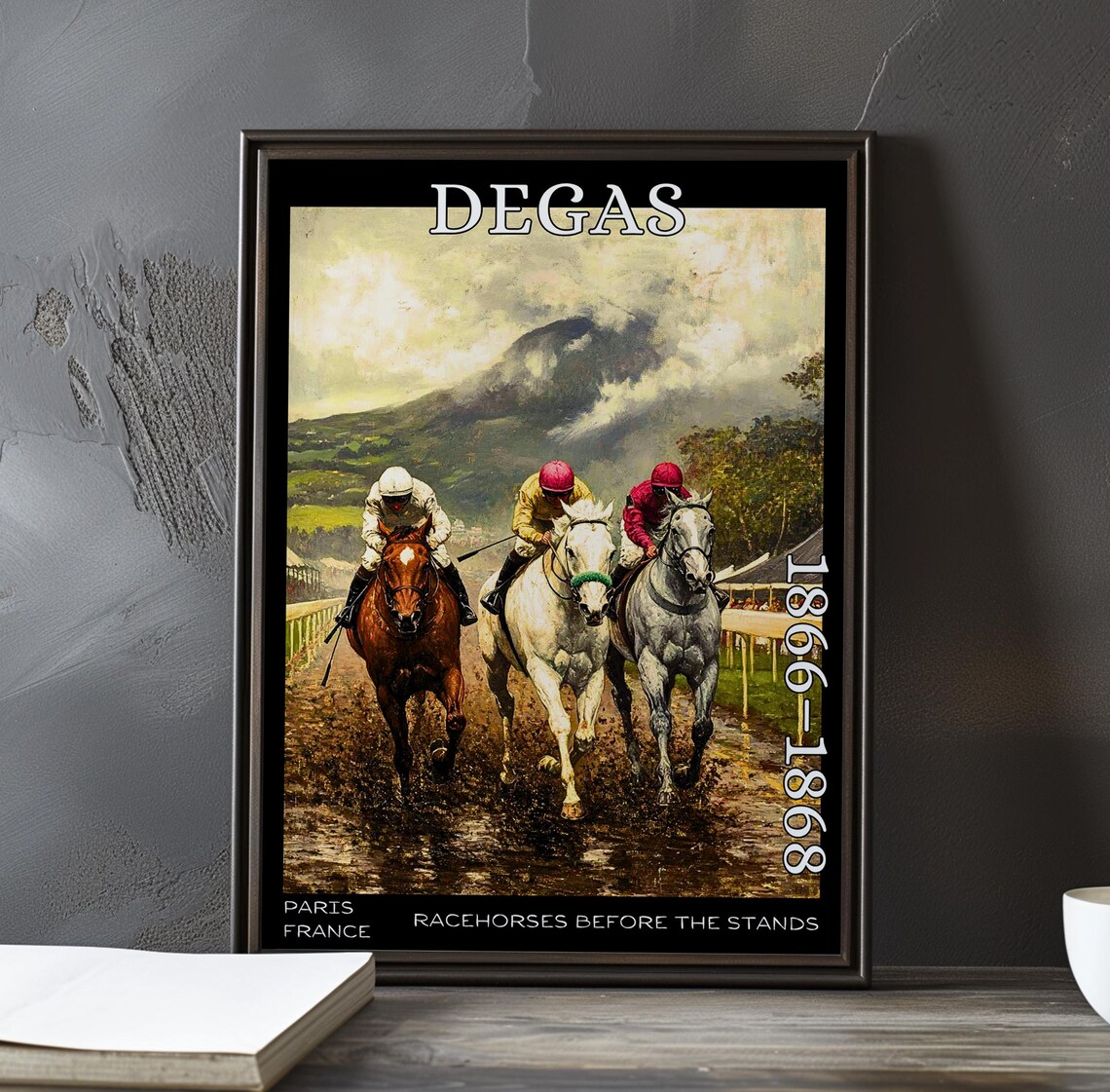 Three Horses Racing on a Muddy Track Degas-Style Equestrian Poster