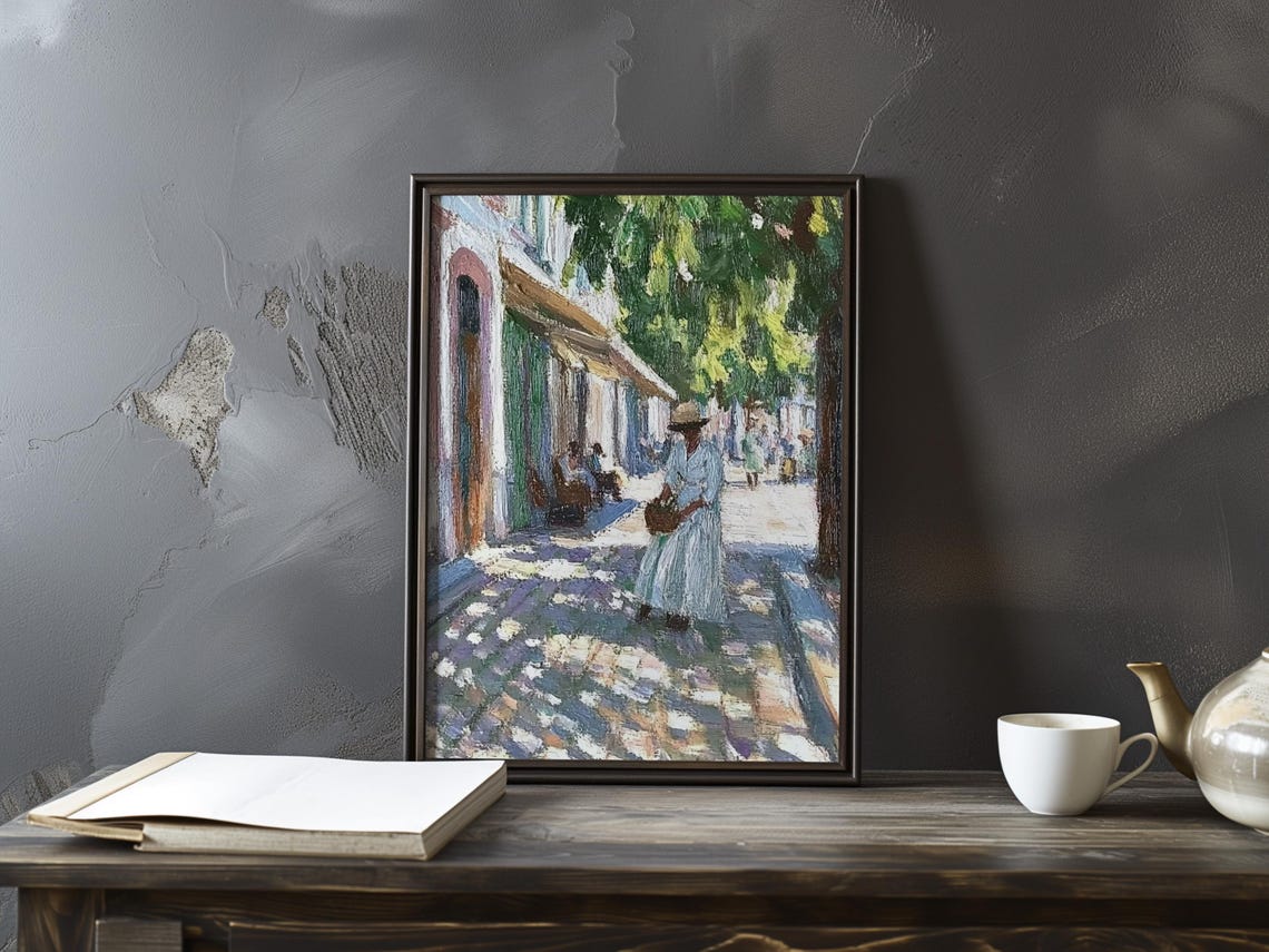Pissarro Inspired Woman with Basket on a Shaded Arcade Poster