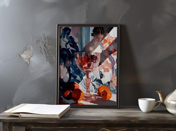 Woman With a Red Wine Glass and Oranges Still Life Impressionist Poster