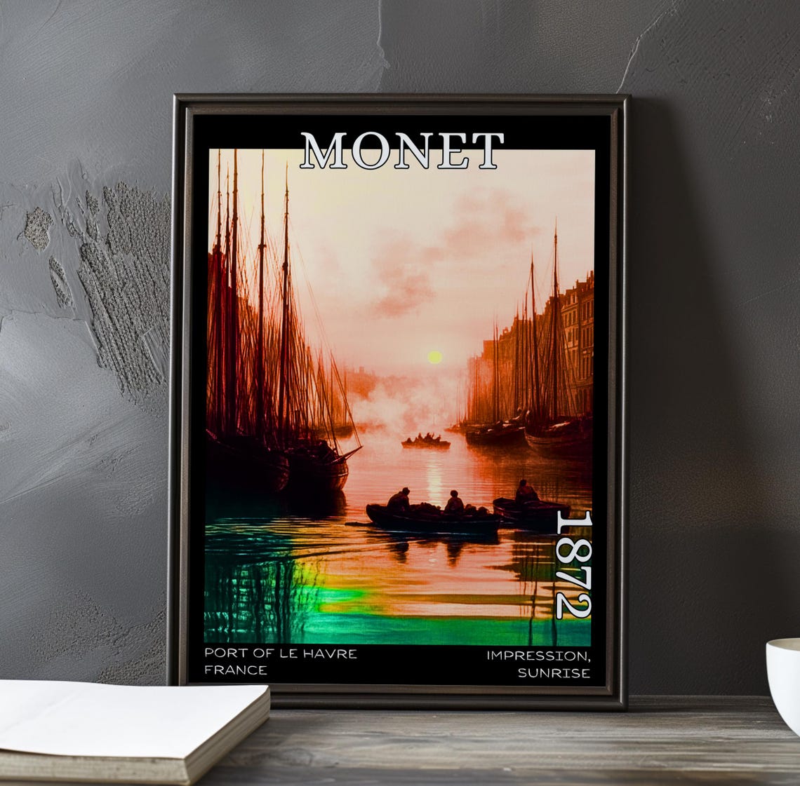 Monet Impression Sunrise 1872 Pink Harbor Masts Reflection Poster
