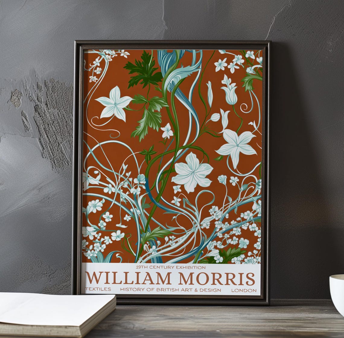 William Morris Terracotta Blooming Vines Botanical Art Poster